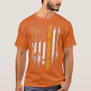 Vintage USA American Flag Proud Curling Dad T-Shirt