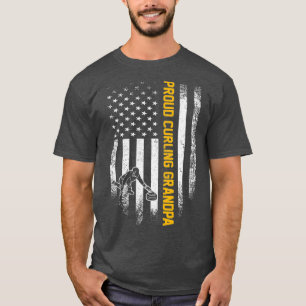 Vintage USA American Flag Proud Curling Grandpa T-Shirt