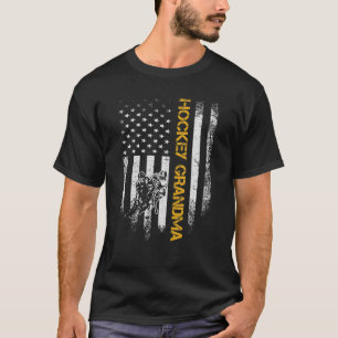 Vintage USA American Flag Proud Hockey Grandma Sil T-Shirt