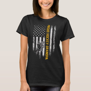 Vintage Usa American Flag Proud Hockey Grandpa Sil T-Shirt