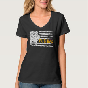 Vintage Usa American Flag Proud Pug Dog Dad Silhou T-Shirt