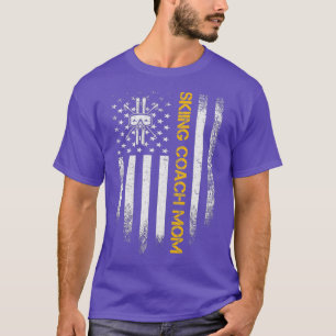 Vintage USA American Flag Proud Skiing Coach Mum T-Shirt