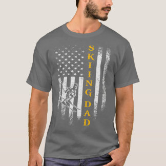 Vintage USA American Flag Proud Skiing Dad Skier T-Shirt