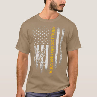 Vintage USA American Flag Proud Skiing Grandpa T-Shirt