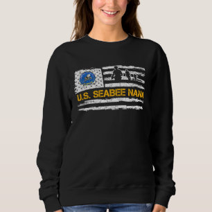 Vintage USA American Flag Proud US Seabee Veteran  Sweatshirt