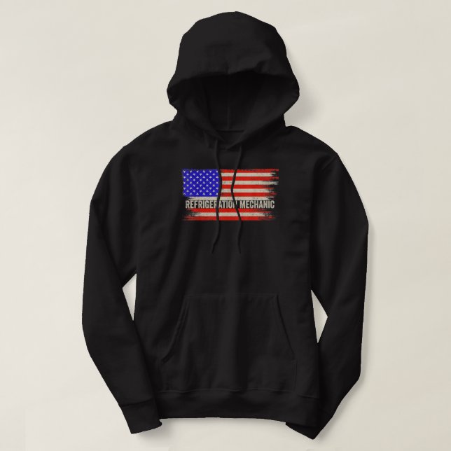 Vintage USA American Flag Refrigeration Mechanic P Hoodie (Design Front)