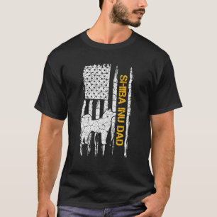 Vintage USA American Flag Shiba Inu Dog Dad Silhou T-Shirt