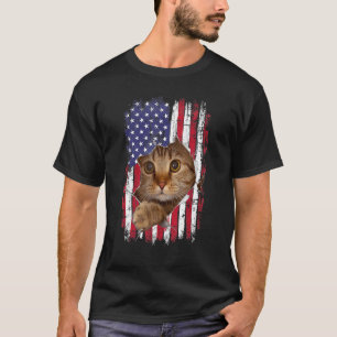 Vintage USA American Flag Torn Cat Kitten T-Shirt