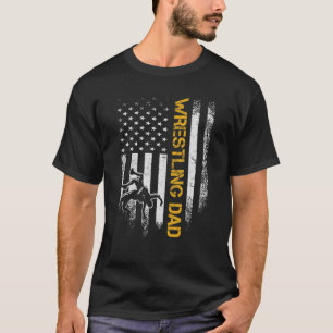 Vintage USA American Flag Wrestling Dad Silhouette T-Shirt