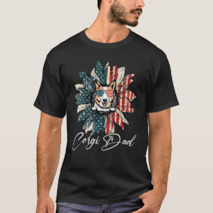 Vintage Usa Best Corgi Dad Ever American Flag T-Shirt