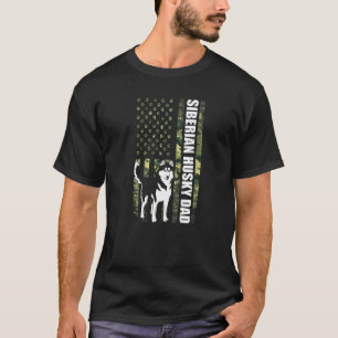 Vintage USA Camo Flag Proud Siberian Husky Dad Sil T-Shirt