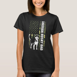 Vintage USA Camo Flag Proud Siberian Husky Dad Sil T-Shirt
