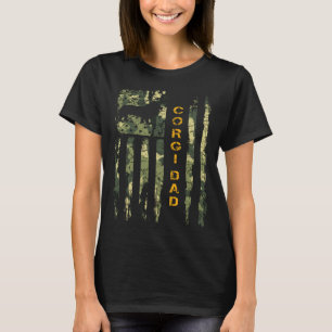 Vintage USA Camo Flag Proud Welsh Corgi Dad Silhou T-Shirt