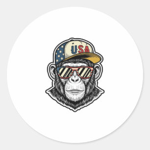 Vintage USA Chimp Patriotic Sunglasses Shirt Desig Classic Round Sticker