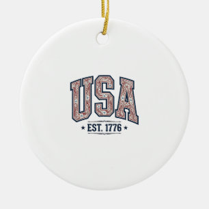 Vintage USA Est 1776 Patriotic Engraving Shirt_1 Ceramic Tree Decoration