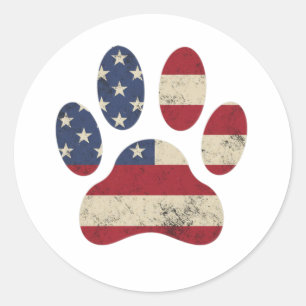 Vintage USA Flag 4th Of July Paw Print Patriotic Classic Round Sticker