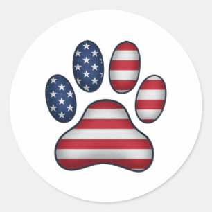Vintage USA Flag 4th Of July Paw Print Patriotic Classic Round Sticker