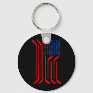 Vintage USA Flag American Ice Hockey Patriotic Key Ring