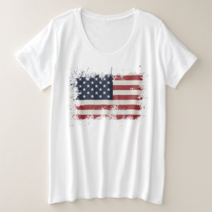 Vintage USA Flag Distressed 4th Of July Patriotic Plus Size T-Shirt