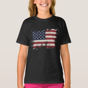 Vintage USA Flag Distressed 4th Of July Patriotic T-Shirt