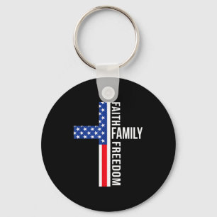 Vintage Usa Flag Faith Family Dom Patriotic Christ Key Ring