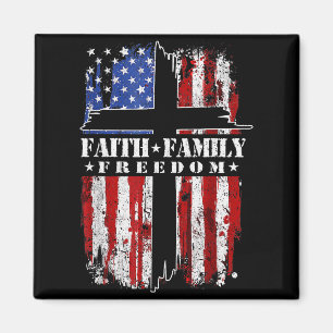 Vintage Usa Flag Faith Family Dom Patriotic Christ Magnet