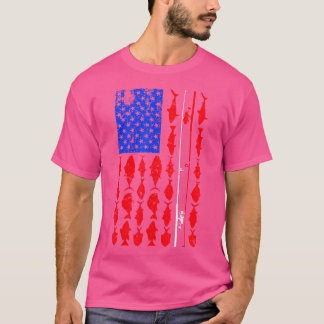 Vintage Usa Flag Fishing American Flag Rod Fishing T-Shirt