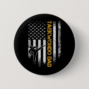 Vintage USA Flag Korea Taekwondo Training Dad 6 Cm Round Badge