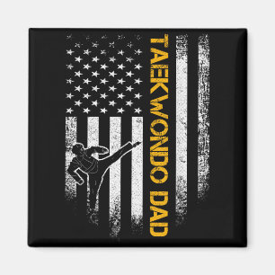 Vintage USA Flag Korea Taekwondo Training Dad Magnet