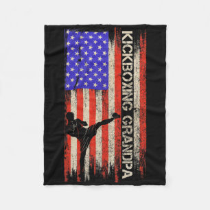 Vintage Usa Flag Mma Kickboxing Fighter Grandpa Si Fleece Blanket
