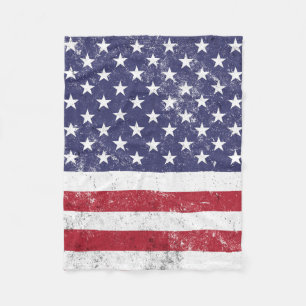 Vintage USA Flag Patriotic American Red White Blue Fleece Blanket
