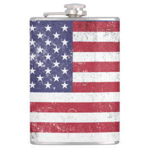 Vintage USA Flag Patriotic American Red White Blue Hip Flask