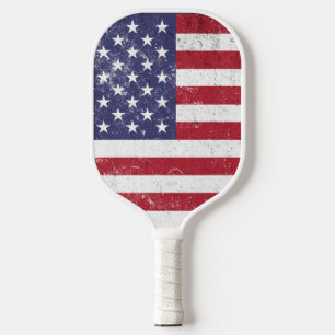 Vintage USA Flag Patriotic American Red White Blue Pickleball Paddle
