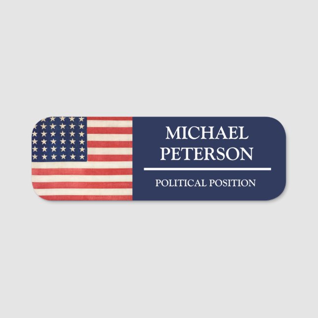 Vintage USA FLAG Political Campaign Name Tag (Front)