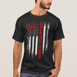 Vintage Usa Flag Proud Aeroplane Pilot Grandpa Sil T-Shirt