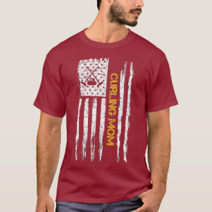 Vintage USA Flag Proud Curling Mum Curler Funny T-Shirt
