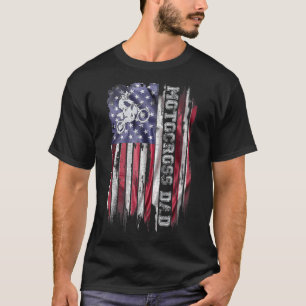 Vintage Usa Flag Proud Motocross Dirt Bike Dad Sil T-Shirt