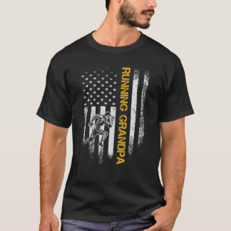Vintage USA Flag Proud Running Grandpa Runner Silh T-Shirt
