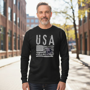 Vintage USA Flag Skull Graphic Long Sleeve T-Shirt