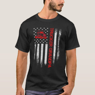 Vintage USA Flag Trucker Truck Driver Grandpa Silh T-Shirt