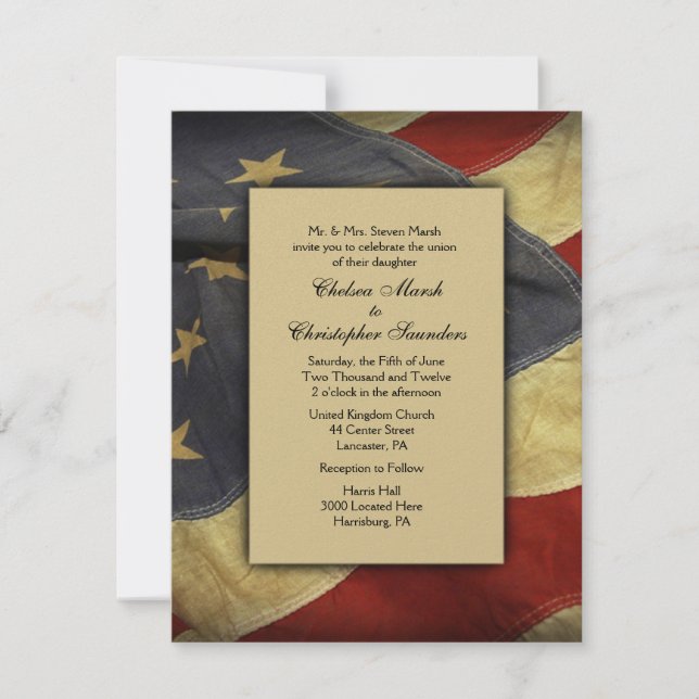 Vintage USA Flag Wedding Invitation (Front)