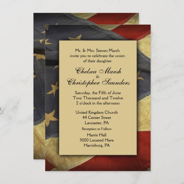 Vintage USA Flag Wedding Invitation (Front/Back)