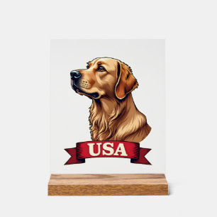 Vintage USA Golden Retriever Engraving Shirt Acrylic Sign