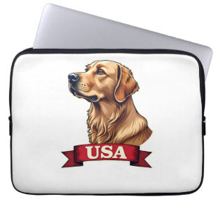 Vintage USA Golden Retriever Engraving Shirt Laptop Sleeve