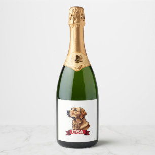 Vintage USA Golden Retriever Engraving Shirt Sparkling Wine Label