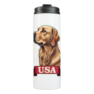 Vintage USA Golden Retriever Engraving Shirt Thermal Tumbler