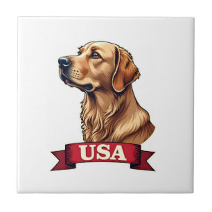 Vintage USA Golden Retriever Engraving Shirt Tile