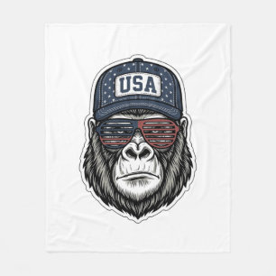 Vintage USA Gorilla Sunglasses Patriotic Shirt Des Fleece Blanket