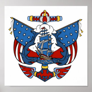 Vintage USA Nautical Tattoo Art Poster