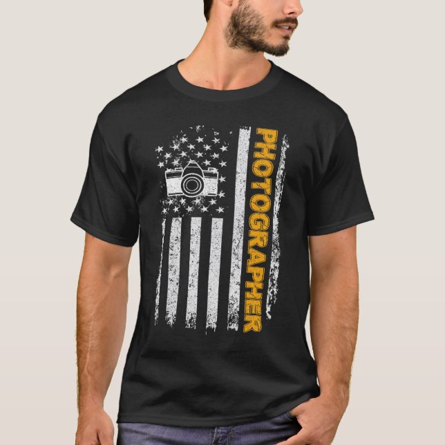 Vintage USA Photographer American Flag Photography T-Shirt (Front)
